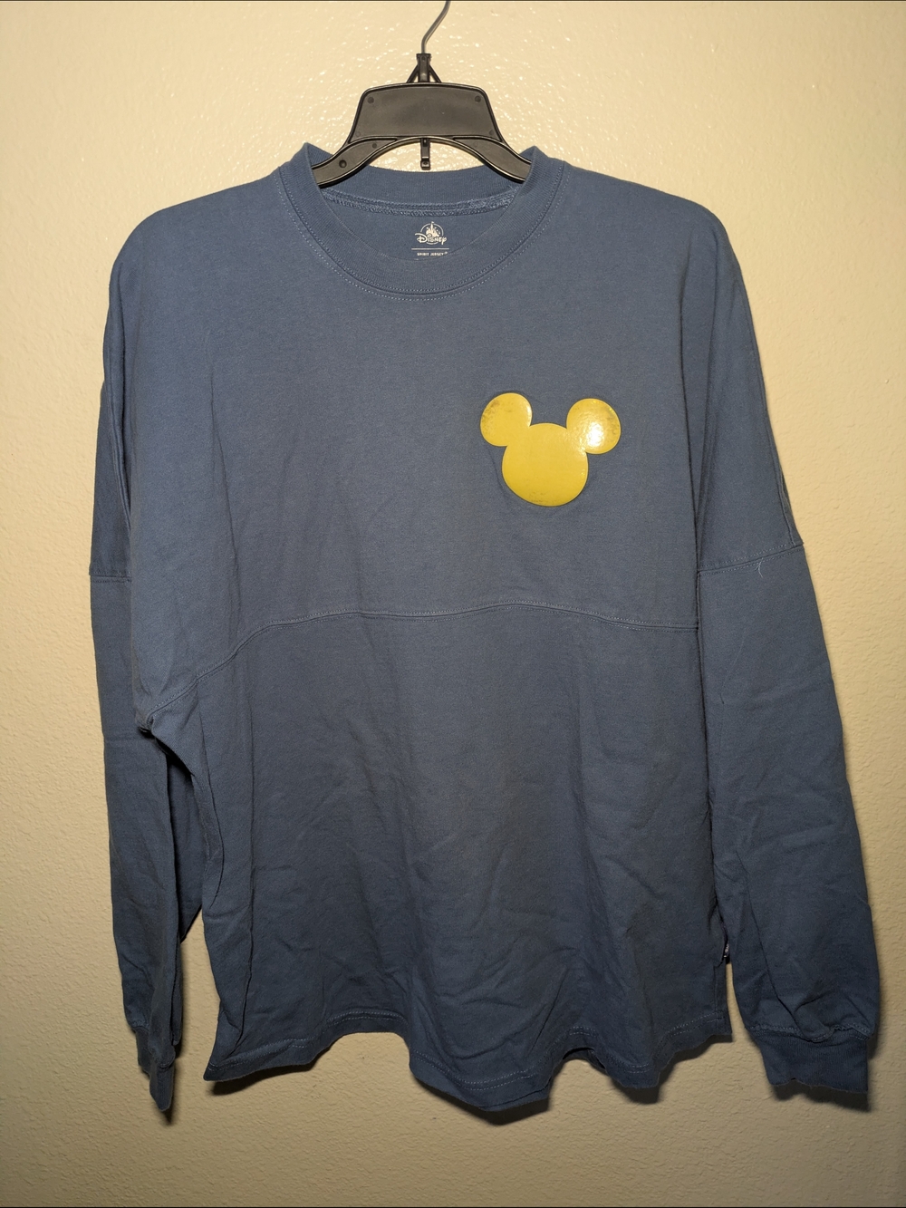 Disney Men's Navy Long-Sleeve Shirt with Yellow Mickey Patch